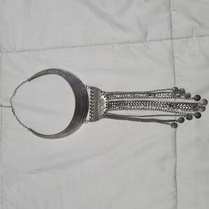 Source Unknown Silver Choker with Chain Tassels